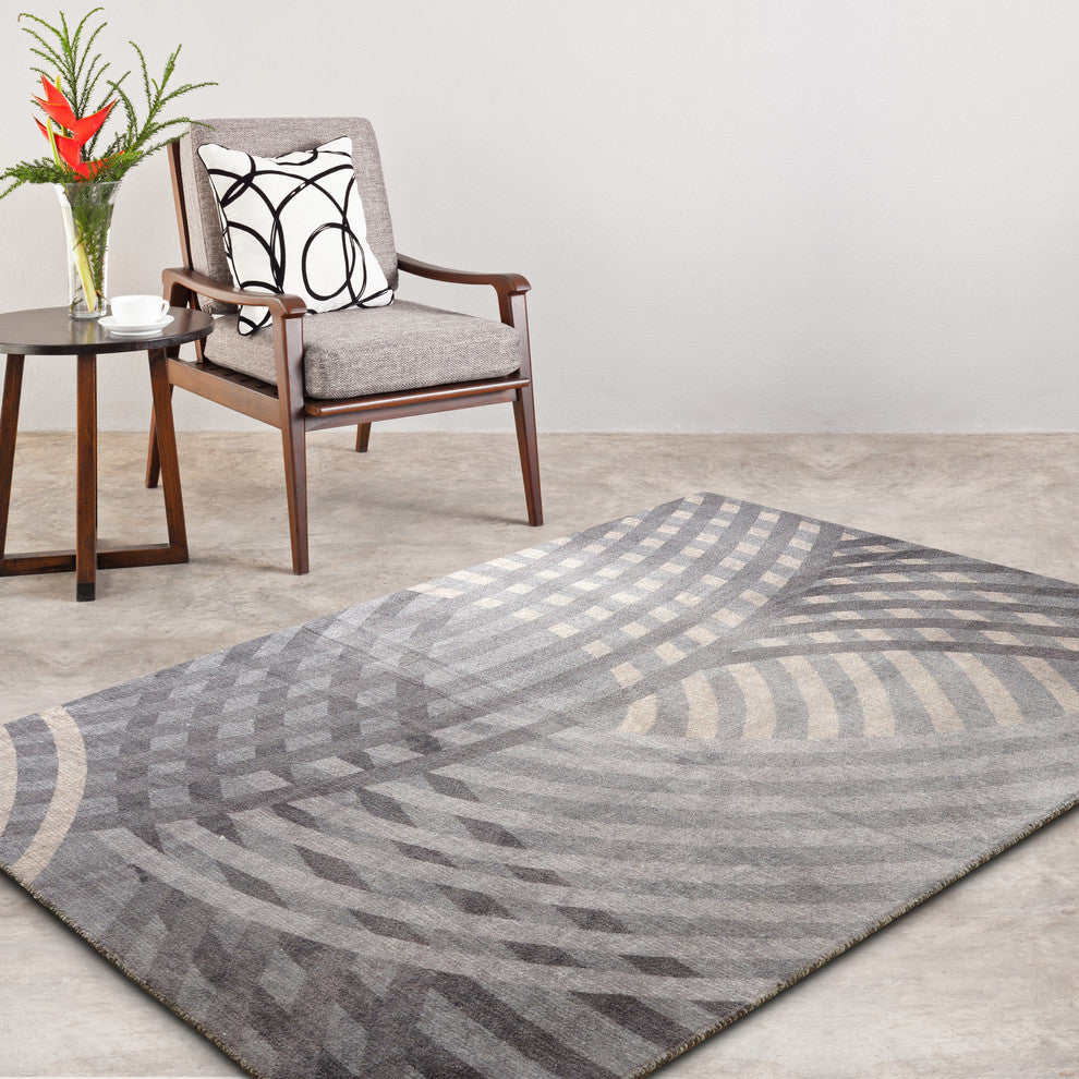 Gray Linear Contemporary Modern Area Rug, 7'6"x9'6"