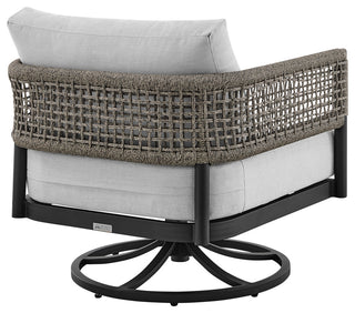 Felicia Outdoor Patio Swivel Rocking Chair in Black Aluminum and Grey Rope...