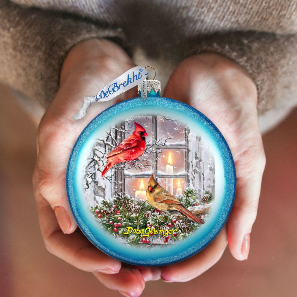 Christmas Cardinals Glass Ornament by D. Gelsinger