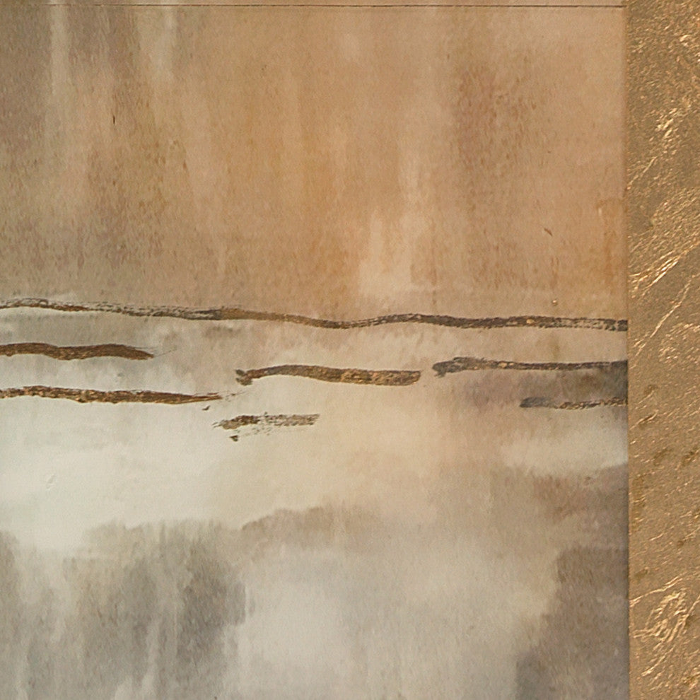 Cloudscape Table Lamp, Taupe and Slate Lacquer With Antique Gold Leafed Metal