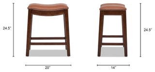 Barlow 24.5" Top Grain Leather Backless Saddle Counter Stool, Bourbon Brown