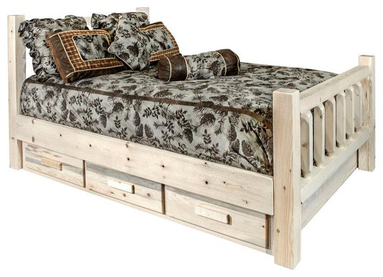 Homestead Collection Twin Bed With Storage, Clear Lacquer Finish