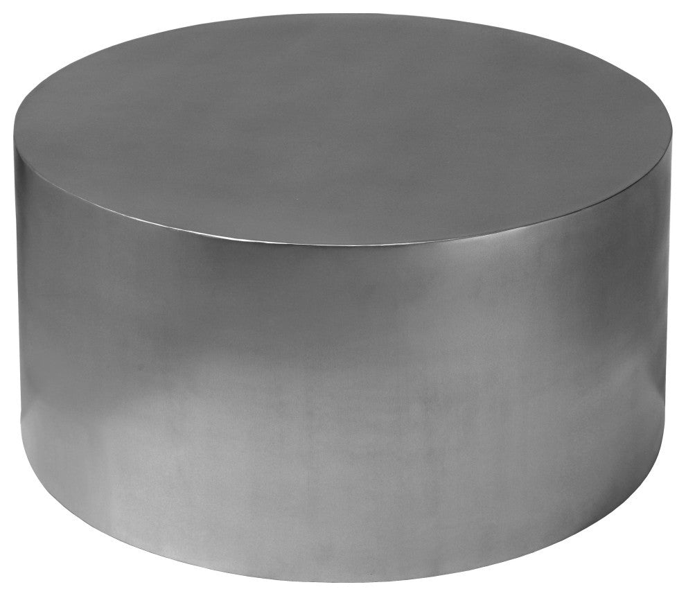 Cylinder Round Durable Metal Coffee Table, Brushed Chrome