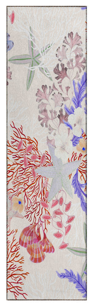Indoor/Outdoor Seabreeze SZ1 Ivory Machine Washable 2'3" x 7'6" Runner Rug