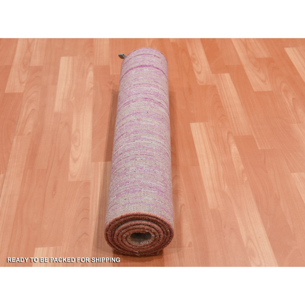 Pink Hand Knotted Vertical Ombre Design Natural Wool Runner Rug, 2'7"x8'4"