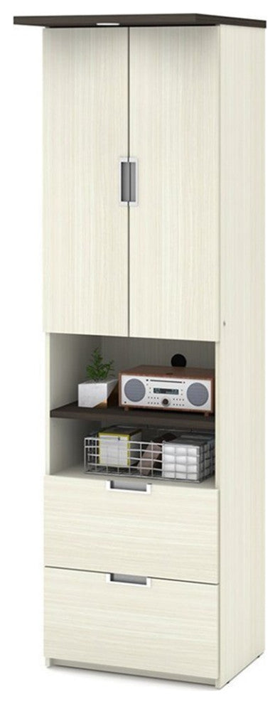 Bestar Lumina 2 Piece Full Storage Wall Bed Set in White Chocolate