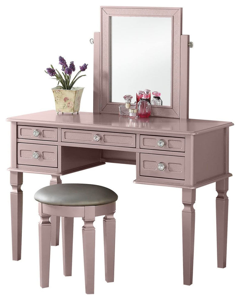 Modern Vanity Table With Stool Set, Rose Gold