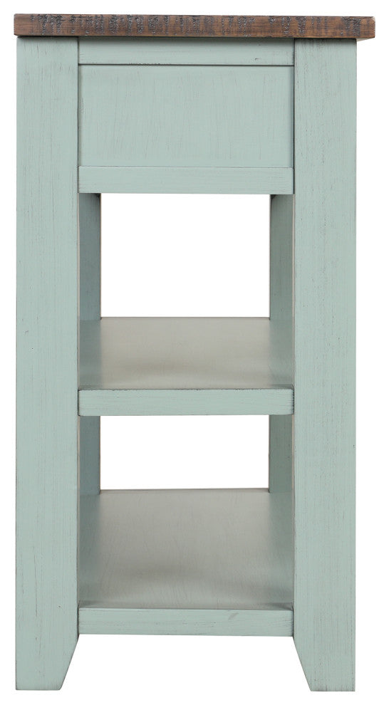 TATEUS 48" Solid Pine Wood Console Table with Storage Drawers, Green