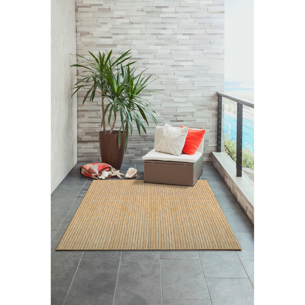 Carmel Texture Stripe Indoor/Outdoor Rug, Sand, 3'3"x4'11"