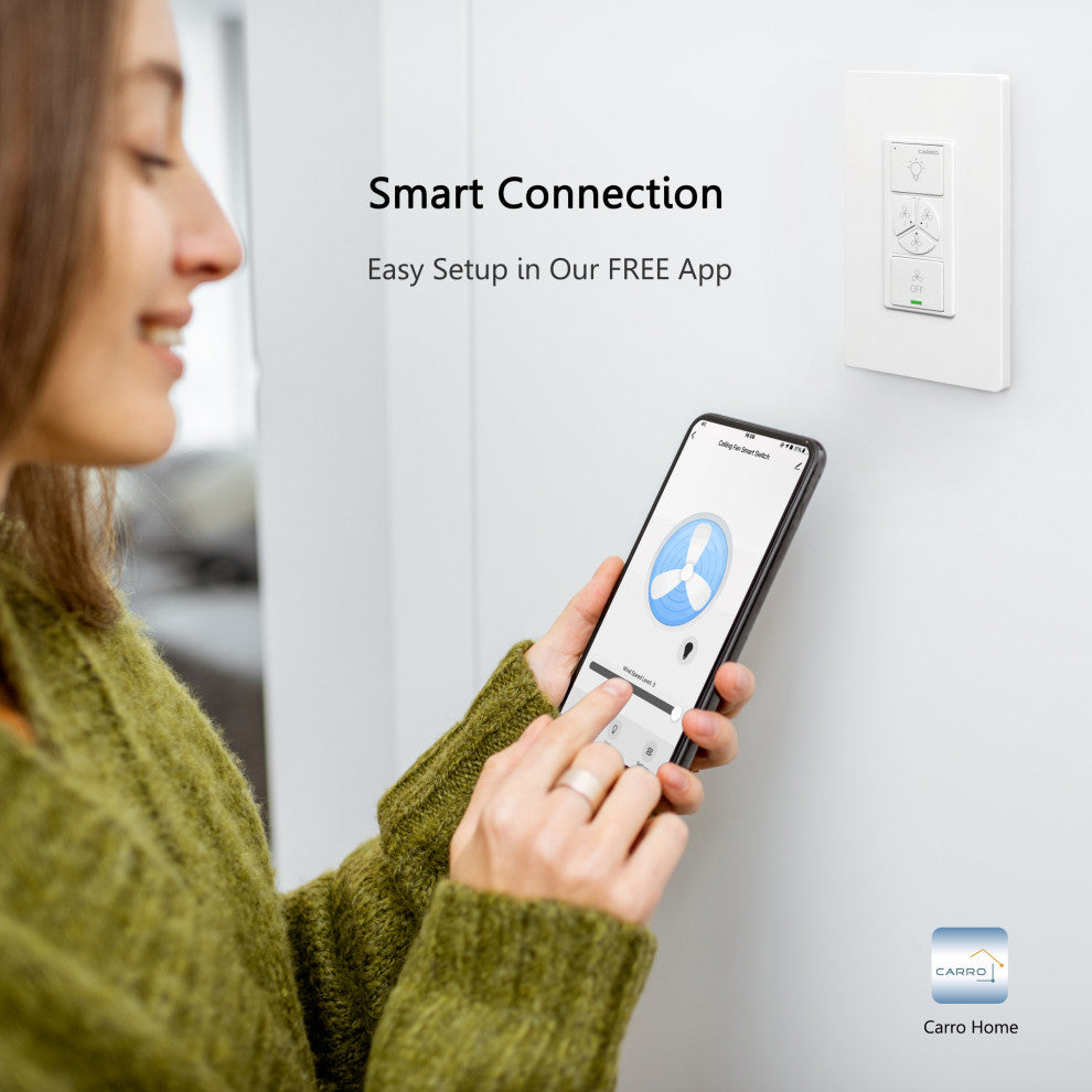 CARRO Smart Switch, 2 in 1 Fan Speed Control and Light On/Off Switch, 4 Gang