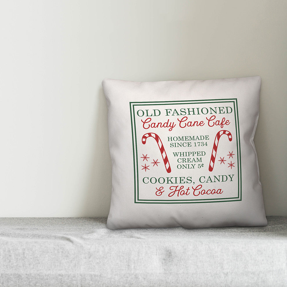 Old Fashioned Candy Cane Cafe 16"x16" Throw Pillow