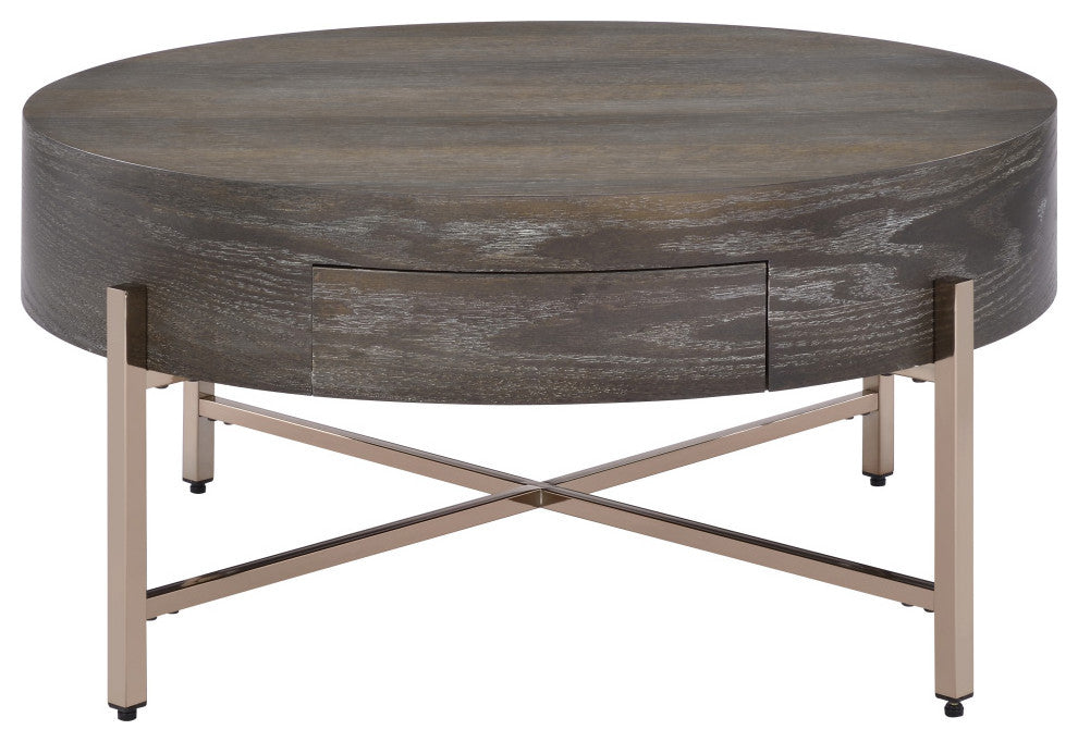 Metal Frame Coffee Table, Dark Oak and Champagne Finish