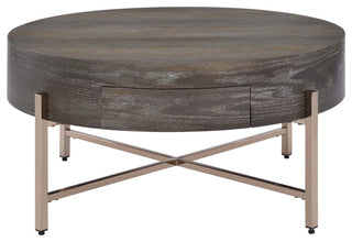 Metal Frame Coffee Table, Dark Oak and Champagne Finish