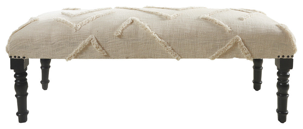 Overtufted Cream Indoor Bench, 47" Length
