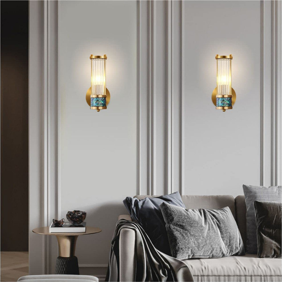 2 Pack Wall Lights for Bedroom Cyilndrical Wall Sconce With Glass Shade