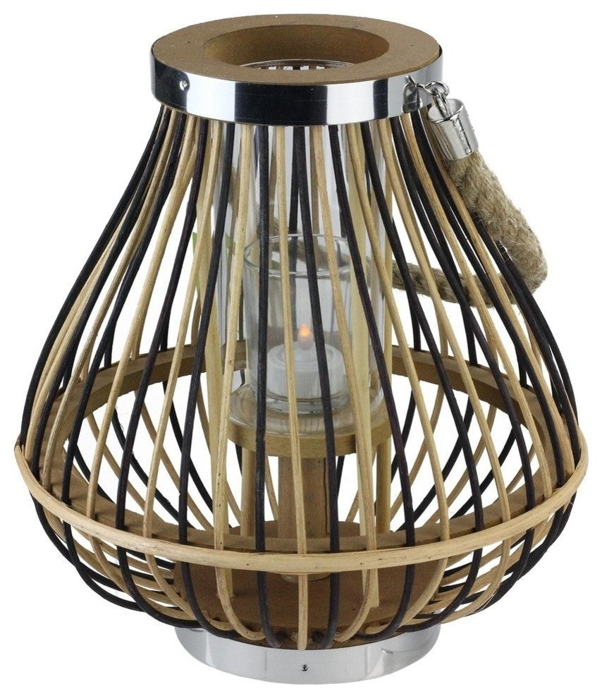 11" Rustic Chic Pear Shaped Rattan Candle Holder Lantern With Jute Handle