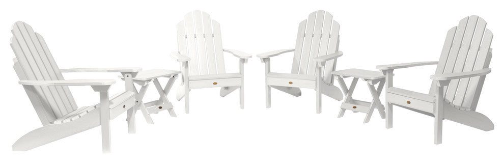 4 Classic Westport Adirondack Chairs, 2 Folding Side Tables, White