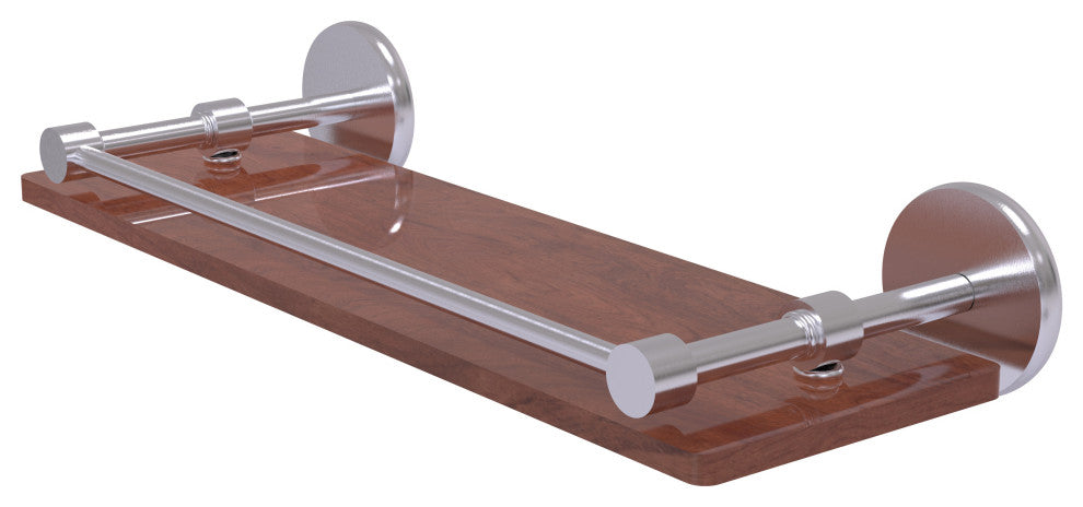 Prestige Skyline 16" Solid Wood Shelf with Gallery Rail, Satin Chrome