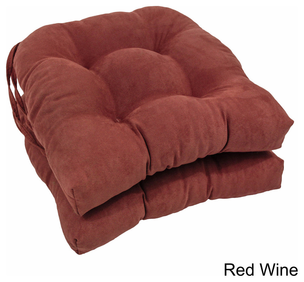 16" Solid Microsuede U-shaped Tufted Chair Cushions, Set of 2, Red Wine