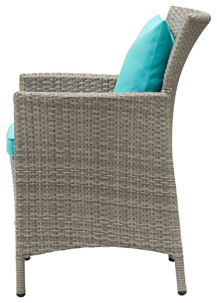 Side Dining Chair and Table Set, Rattan, Wicker, Gray Blue, Modern, Outdoor