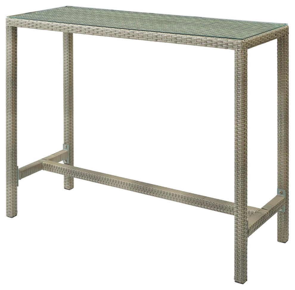 Modern Outdoor Bar Dining Chair and Table Set, Fabric Glass Rattan, Dark Gray