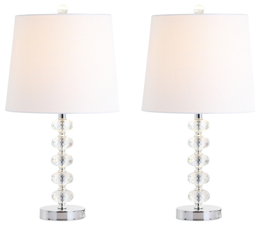 Kevin Glass and Metal LED Table Lamp, Clear and Chrome, Set of 2, 22"