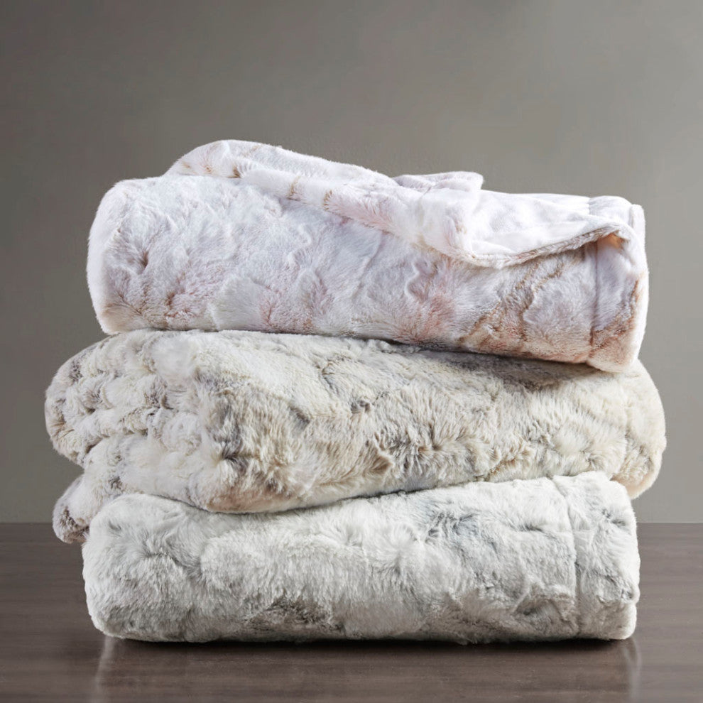 Madison Park Sachi Oversized Faux Fur Throw, Blush