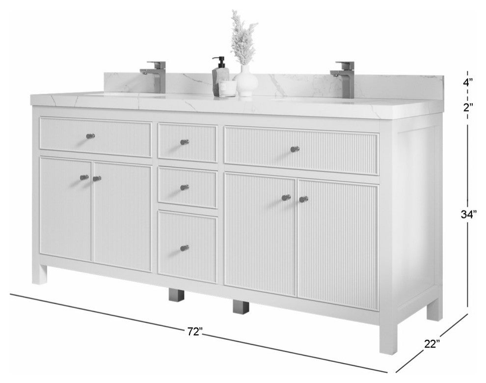 Sonoma 72 Double Sink Reeded Bath Vanity in Black 2" Empira White