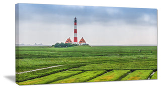Westerheversand Lighthouse Panorama, Landscape Canvas Art Print, 60"x28"