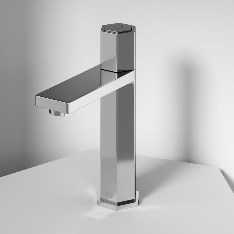 VIGO Nova 8" H Button Operated Single Hole Bathroom Faucet, Chrome, Without Extras