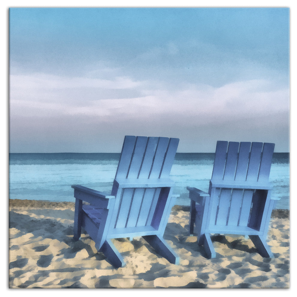 Blue Beach Chairs 16x16 Canvas Wall Art