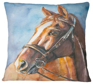 Brown Horse With Bridle Abstract Throw Pillow, 16"x16"