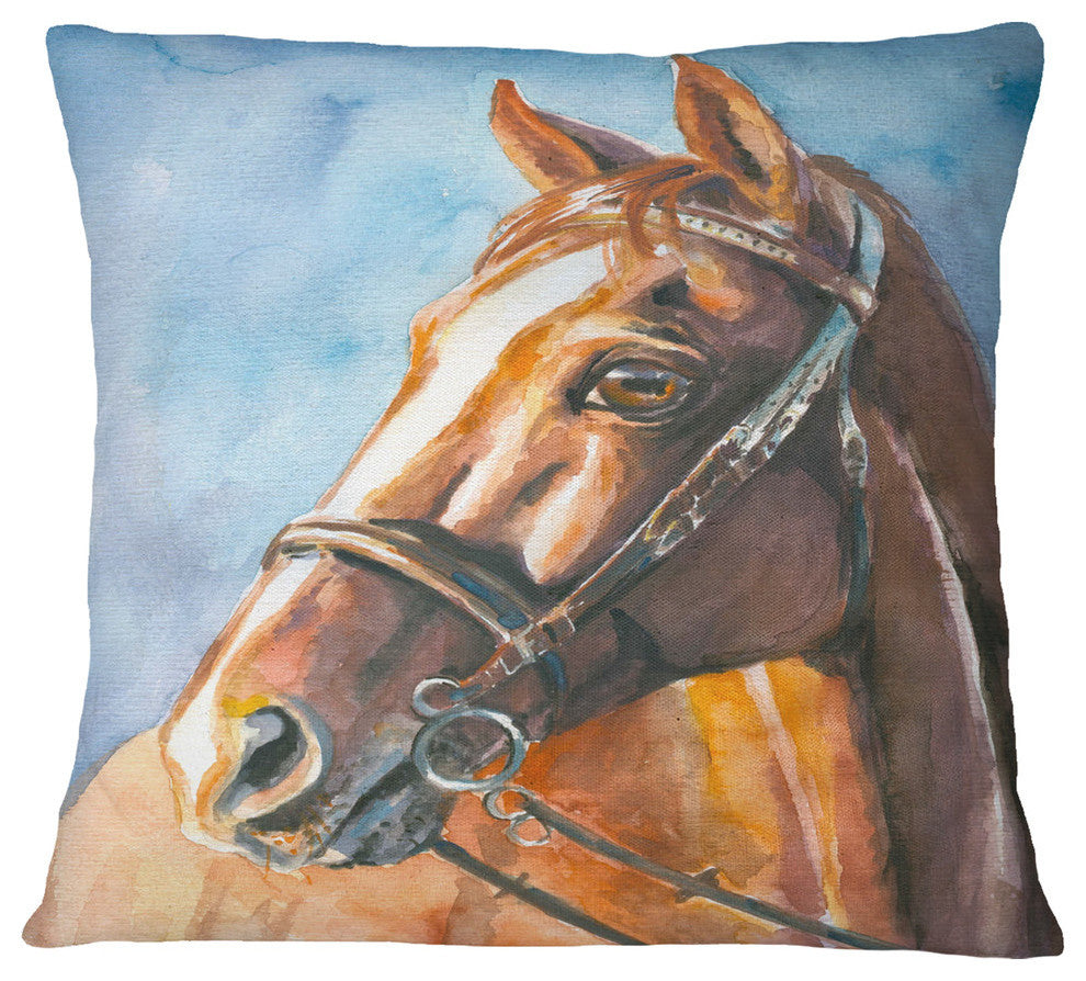 Brown Horse With Bridle Abstract Throw Pillow, 16"x16"