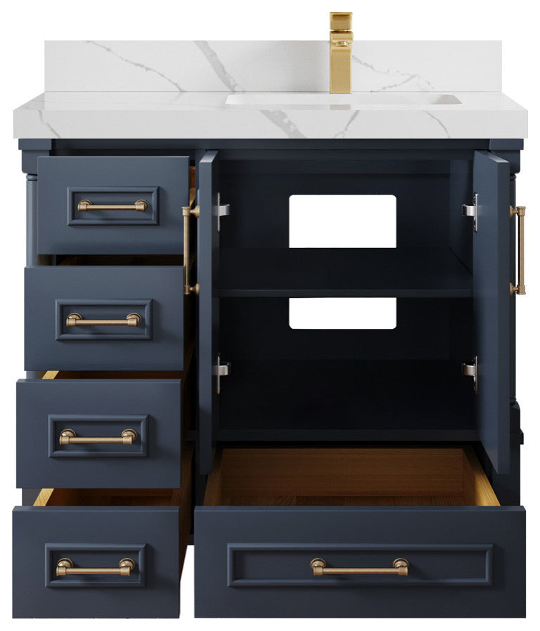 Aberdeen 36 Right Offset Bath Vanity in Hale Navy Blue  2" Calacatta Laza