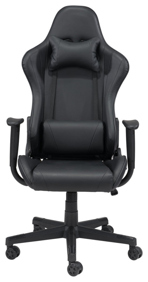 Computer Gaming Chair, Faux Vinyl Leather, Steel, Black, Home Business Office