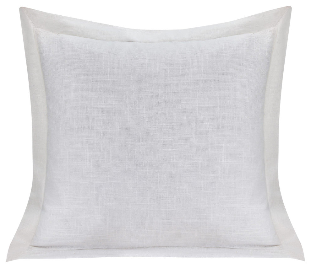 Luna Single Flanged Washed Linen Pillow, 20"x20", White
