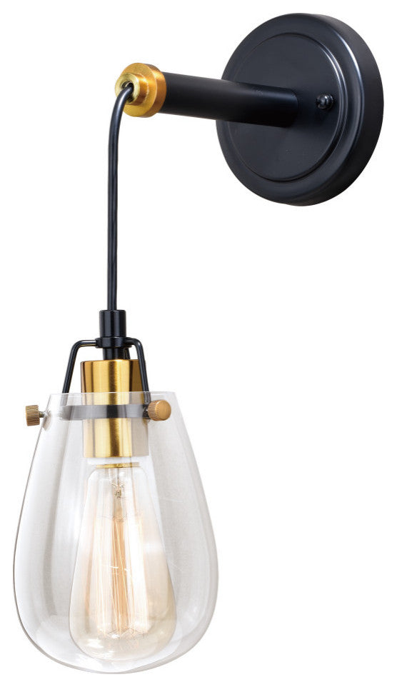 Kassidy 1-Light Dual Mount Pendant/Wall Sconce, Black and Natural Brass