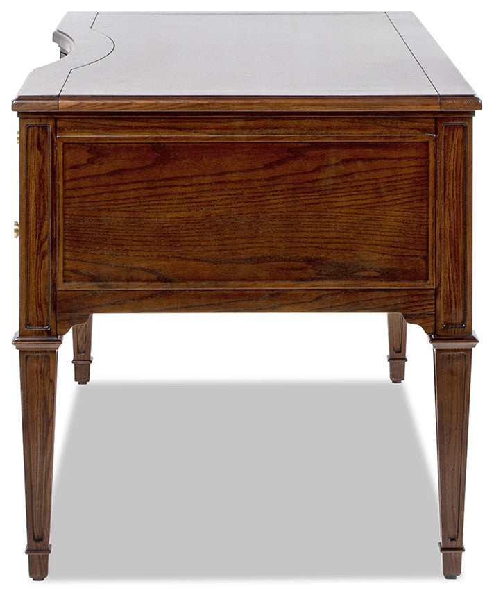 Dauphin 59" Ash Wood Gold Accent 5-Drawer Executive Desk, Walnut Brown Wood