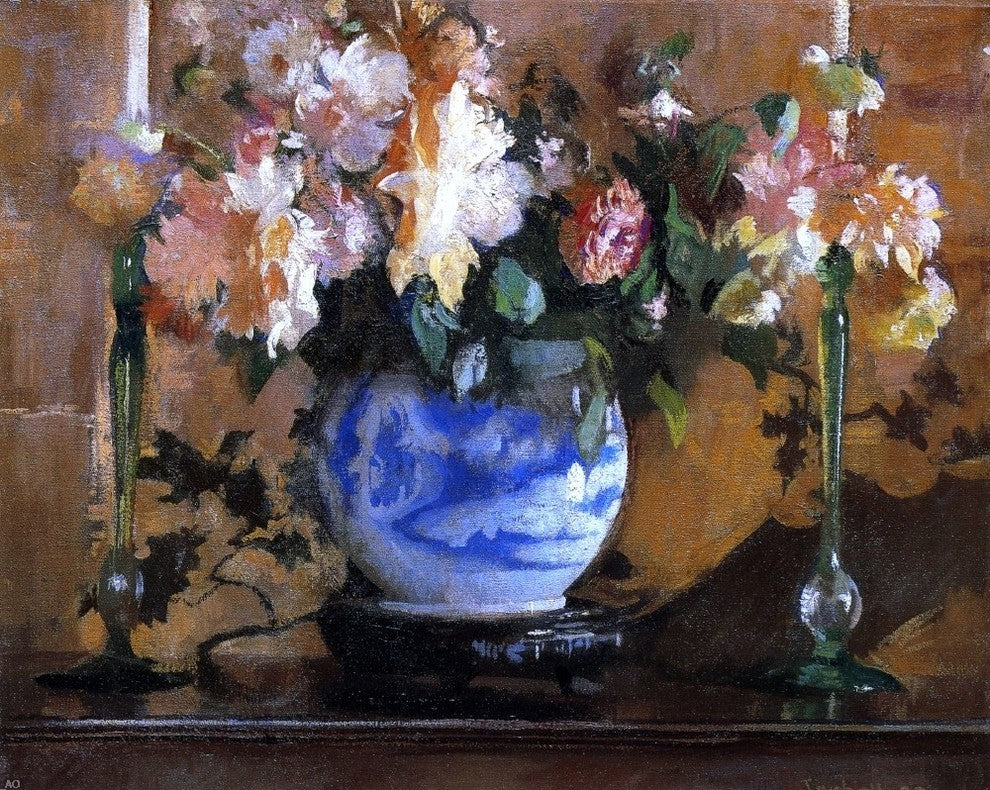 Edmund Tarbell Flowers in a Blue Ginger Jar Premium Canvas Print