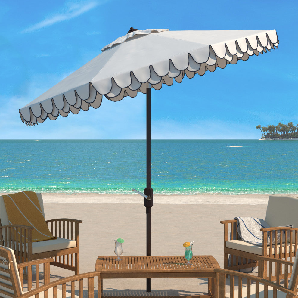 Safavieh Elegant Valance 9' Auto Tilt Umbrella, White/Navy