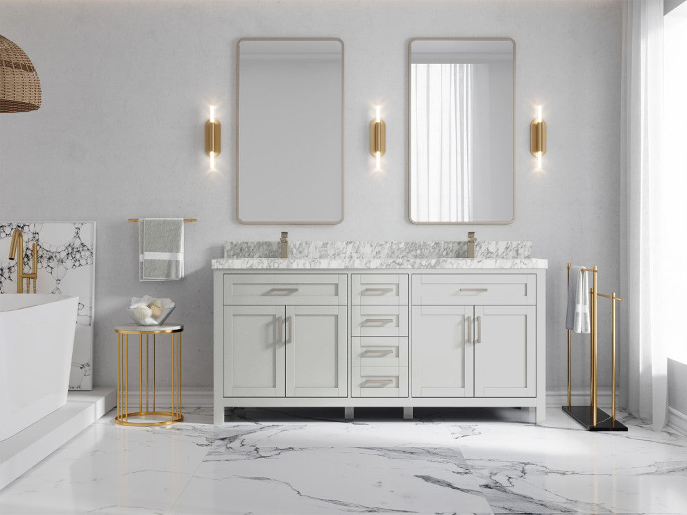 Cambridge 72 Double Sink Bath Vanity in Coventry Gray 2" Carrara Marble