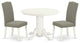 3Pc Round 42" Dinette Table, Pair Of Parson Chair, Linen White Leg, Dark Shitake