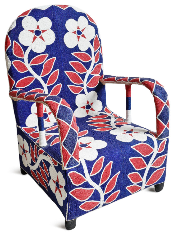 Red White and Blue Floral Beaded Chair