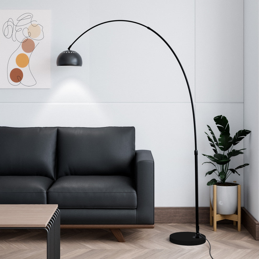 Leisuremod Arco Floor Lamp With Black Marble Base and Metal Lamp Shade, Black