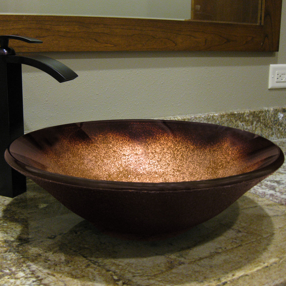 Novatto NOHP-G008 Sanguinello Orange Toned Hand Painted Glass Vessel Sink