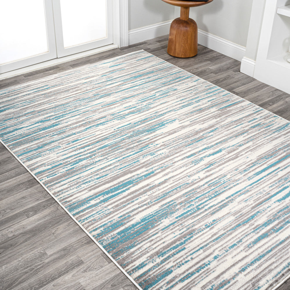 Speer Abstract Linear Stripe Gray/Blue 4'x6' Area Rug