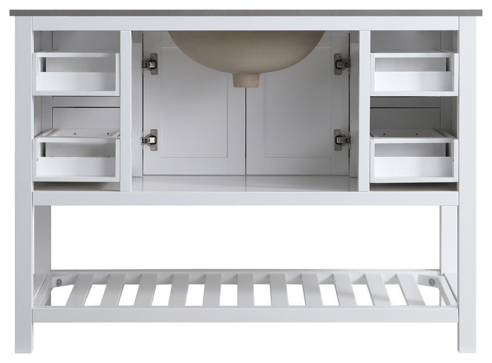 Monaco Bathroom Vanity Base Cabinet Without Top, White, 48", Single Sink