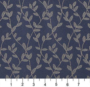 Blue And Beige Vine Leaves Jacquard Woven Upholstery Fabric By The Yard