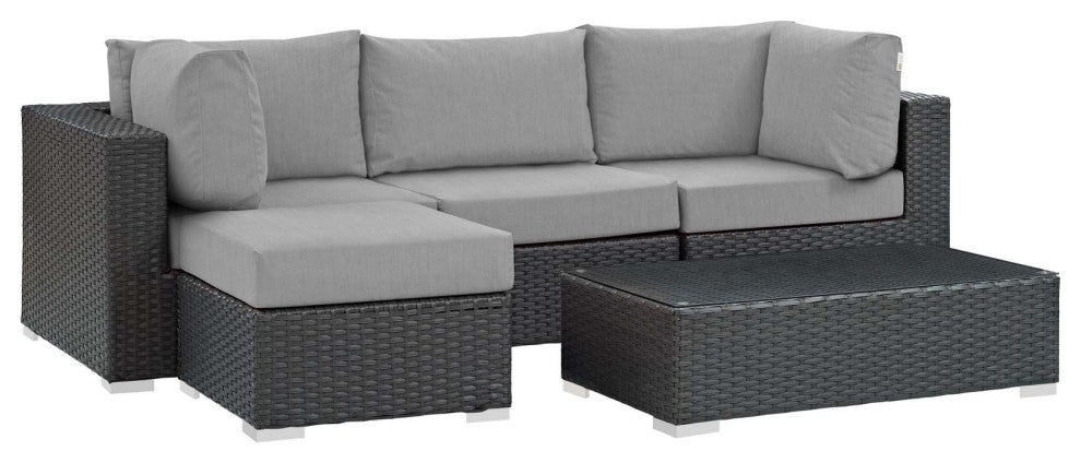 Canvas Gray Sojourn 5 Piece Outdoor Patio Sunbrella Sectional Set