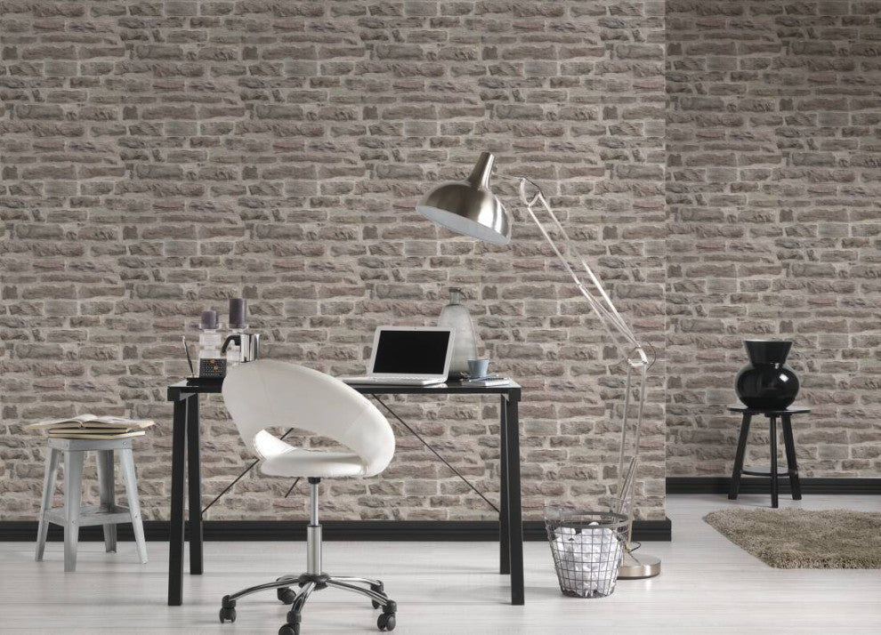 Faux Textured Wallpaper Stone Wall, 319441, Beige Gray, One Roll